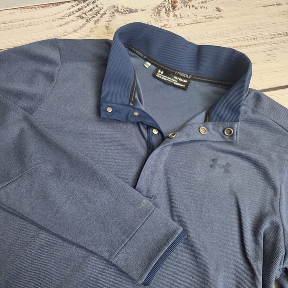 Under Armour Other - Under Armour Golf Storm Sweater XL Fleece Snap Mock Neck Blue Loose Fit Coldgear